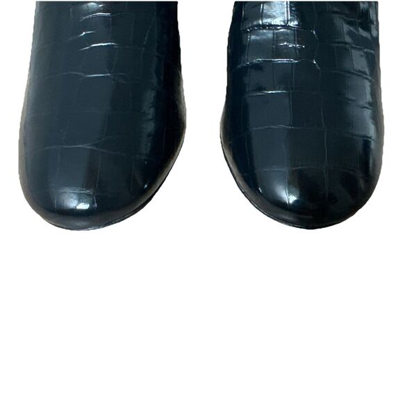 Tory Burch  Brooke Size 8 70 MM Leather Booties Croc Embossed Perfect Black $498 - Picture 10 of 14